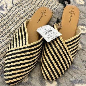 Rattan Black and White Mules NWT